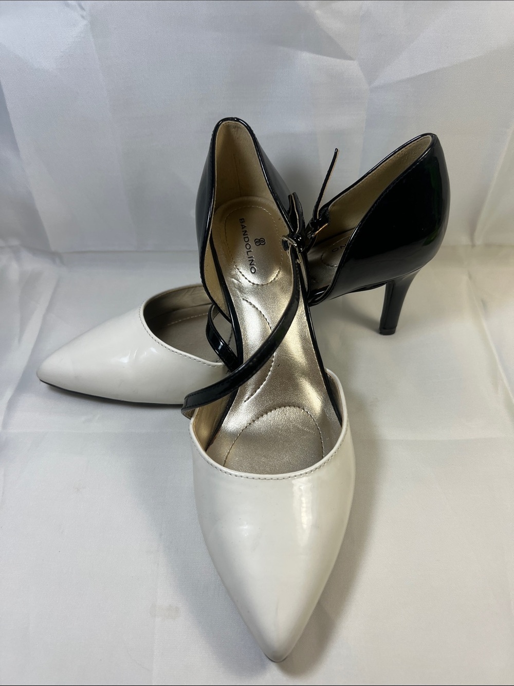 Bandolino Two-Tone Black and White Pointed-Strap Pumps